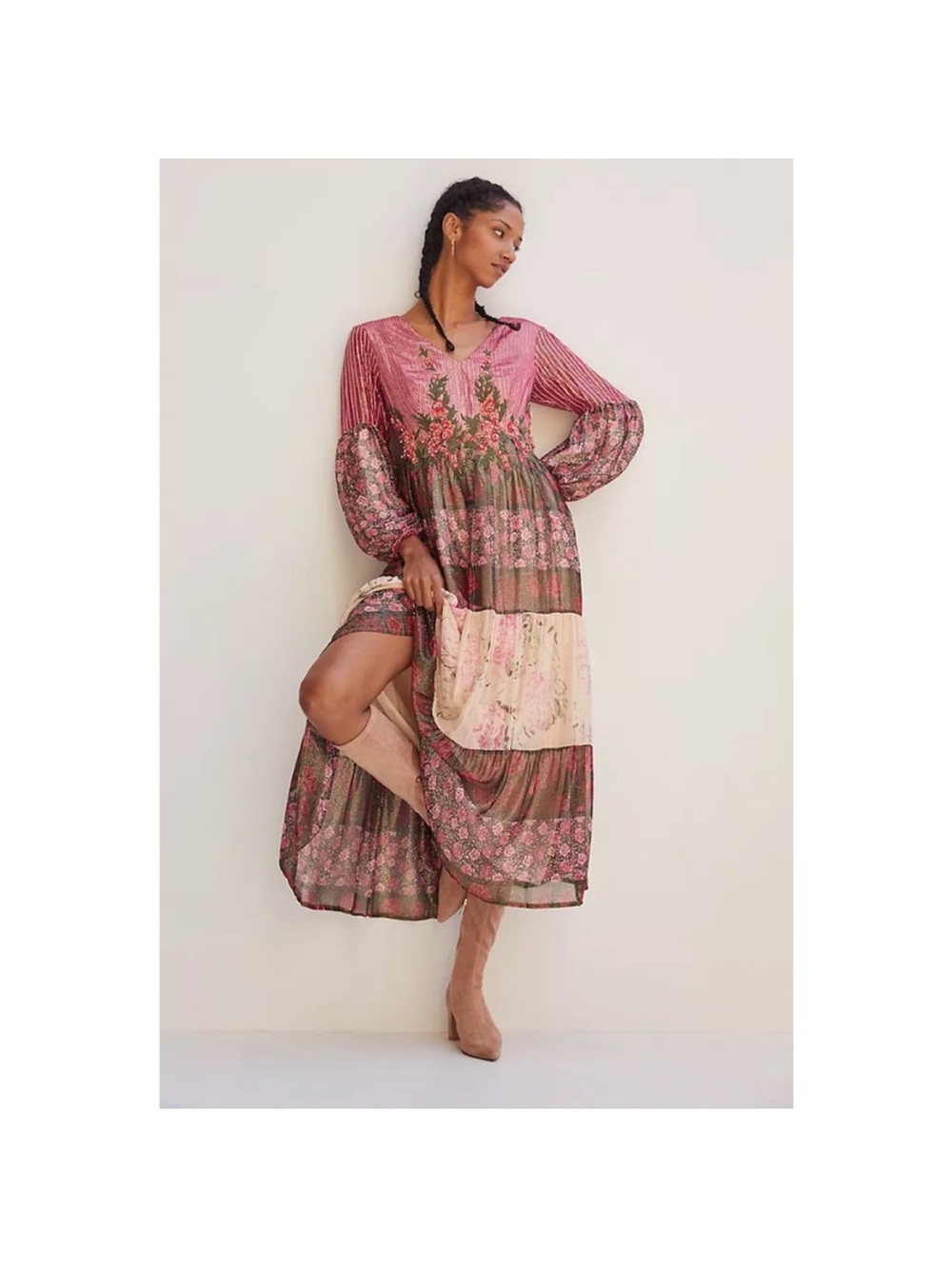 Anthropologie Mynah’s Reynu Taandon Embroidered Shimmer Maxi Dress
